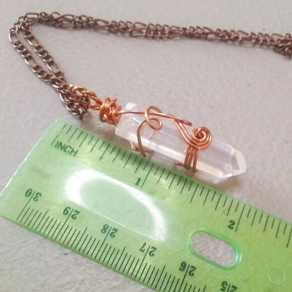 Clear Angel Aura Quartz Necklace - Handmade - Wire Wrapped - Copper Chain 22" - Picture 9 of 12